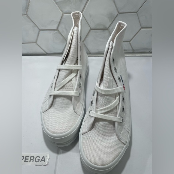 Superga White Alpina High Top Canvas Lace Up Sneakers Size 6 New In Box Athletic - Picture 8 of 14